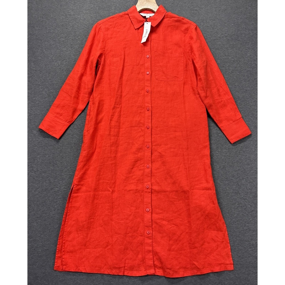 The Drop Fiona Relaxed Linen Midi Shirt Dress Flame Red Size Small Coastal NEW